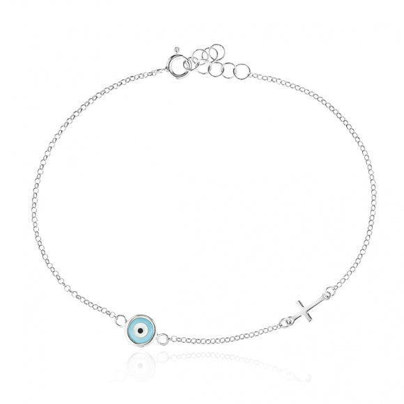 Gregio Wish Luck/ Lucky Moments Bracelet w/ Evil Eye & Cross - Silver