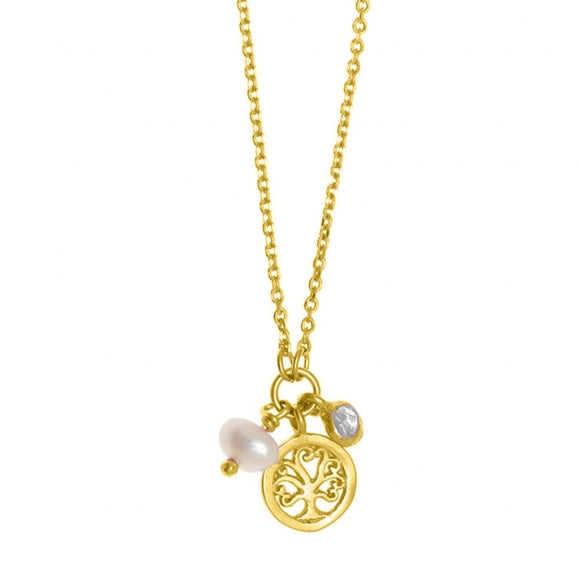 Gregio Simple Me/ Tiny Shiny Yg Necklace w/ Tree of Life and Pearl Charm - Gold