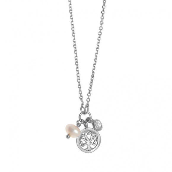 Gregio Simple Me/ Tiny Shiny Necklace w/ Tree of Life and Pearl Charm - Silver