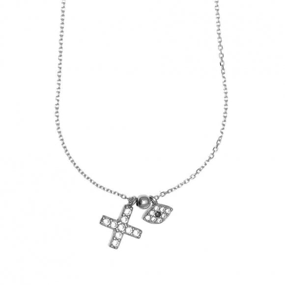 Gregio Simply Me/ Tiny Shiny Necklace w/ Cz Cross & Evil Eye - Silver