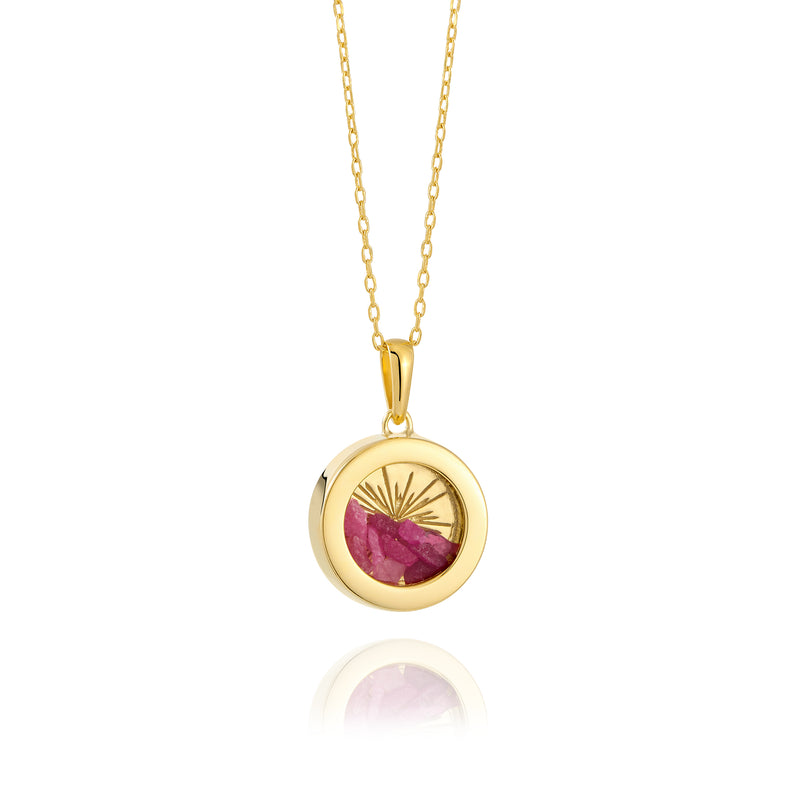 Rachel Jackson Small Deco Sun Amulet Birthstone Necklace Ruby - Gold