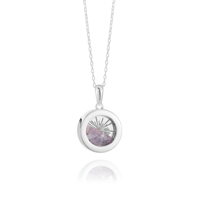 Rachel Jackson Small Deco Sun Amulet Birthstone Necklace Tanzanite - Silver