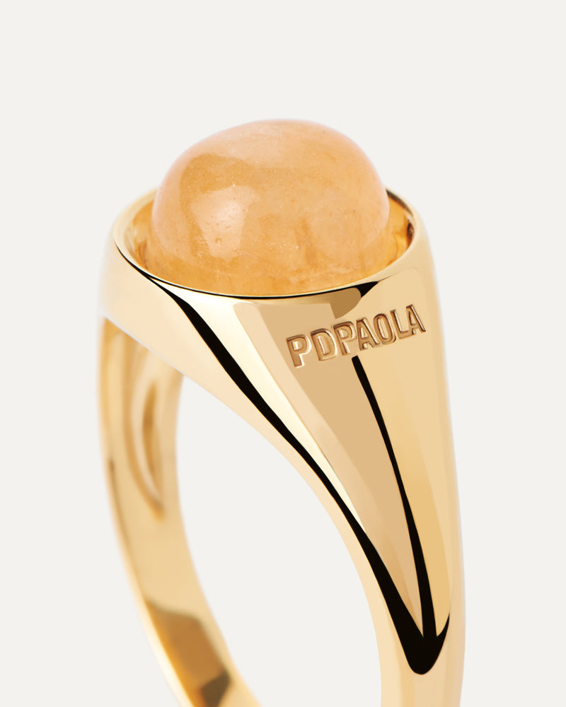 PDPAOLA Yellow Aventurine Moon Ring - Gold