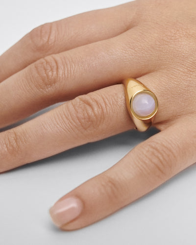 PDPAOLA Blue Lace Agate Moon Ring - Gold