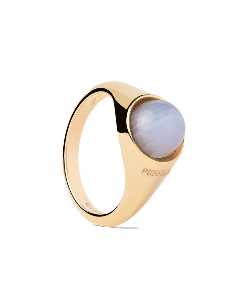 PDPAOLA Blue Lace Agate Moon Ring - Gold