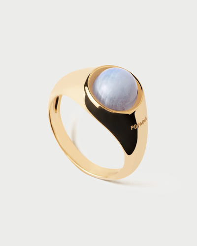 PDPAOLA Blue Lace Agate Moon Ring - Gold