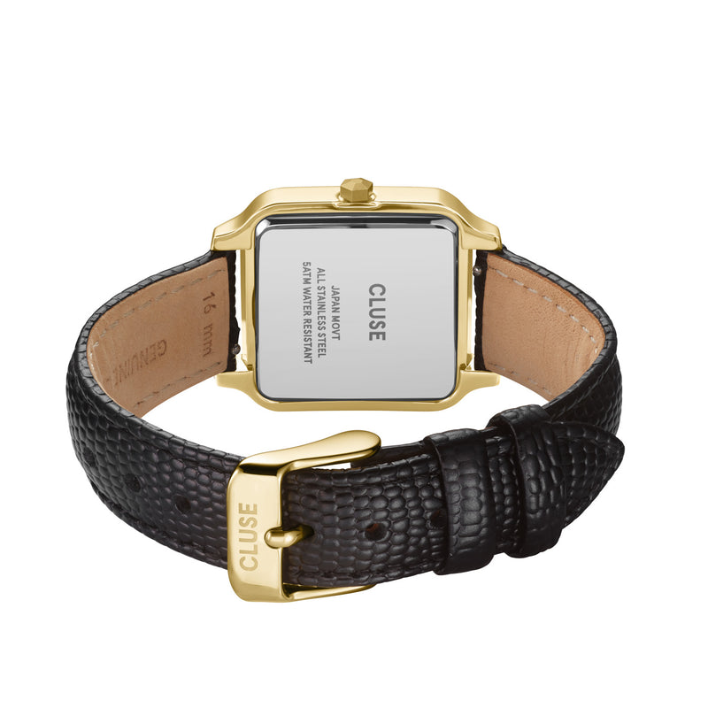 CLUSE Gracieuse Watch Black Lizard Leather - Gold