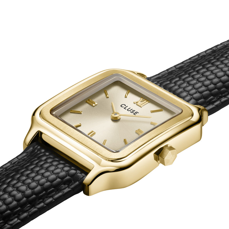 CLUSE Gracieuse Watch Black Lizard Leather - Gold