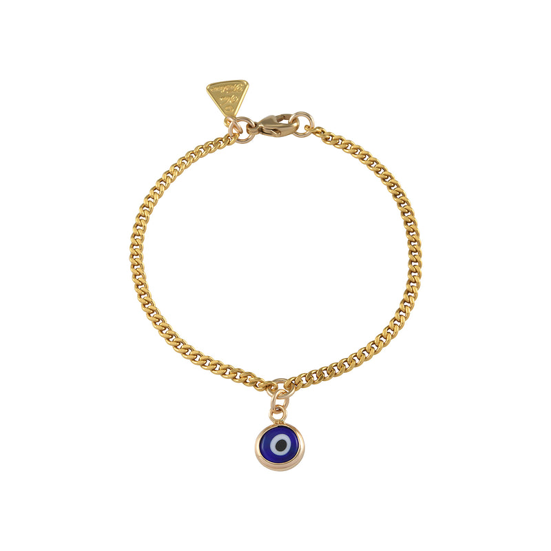 Von Treskow Yg Curb Chain Bracelet w/ 8mm Evil Eye - Gold