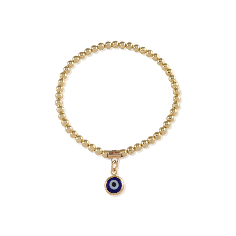 Von Treskow Yg 4mm Stretchy Bracelet w/6mm Evil Eye - Gold