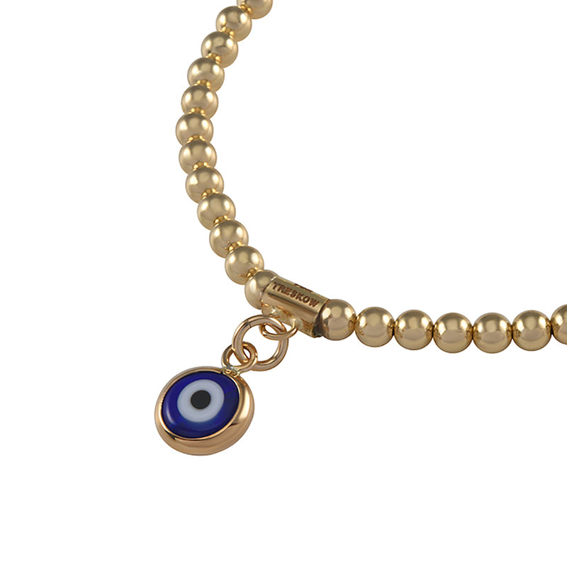 Von Treskow Yg 4mm Stretchy Bracelet w/6mm Evil Eye - Gold