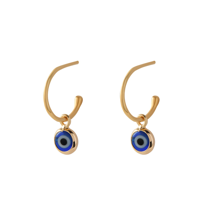 Von Treskow Yg Open Hoop Studs w/ 6mm Evil Eye - Gold