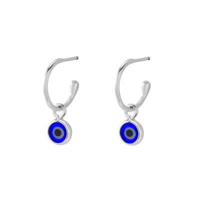 Von Treskow Ss Open Hoop Studs w/ 6mm Evil Eye - Silver