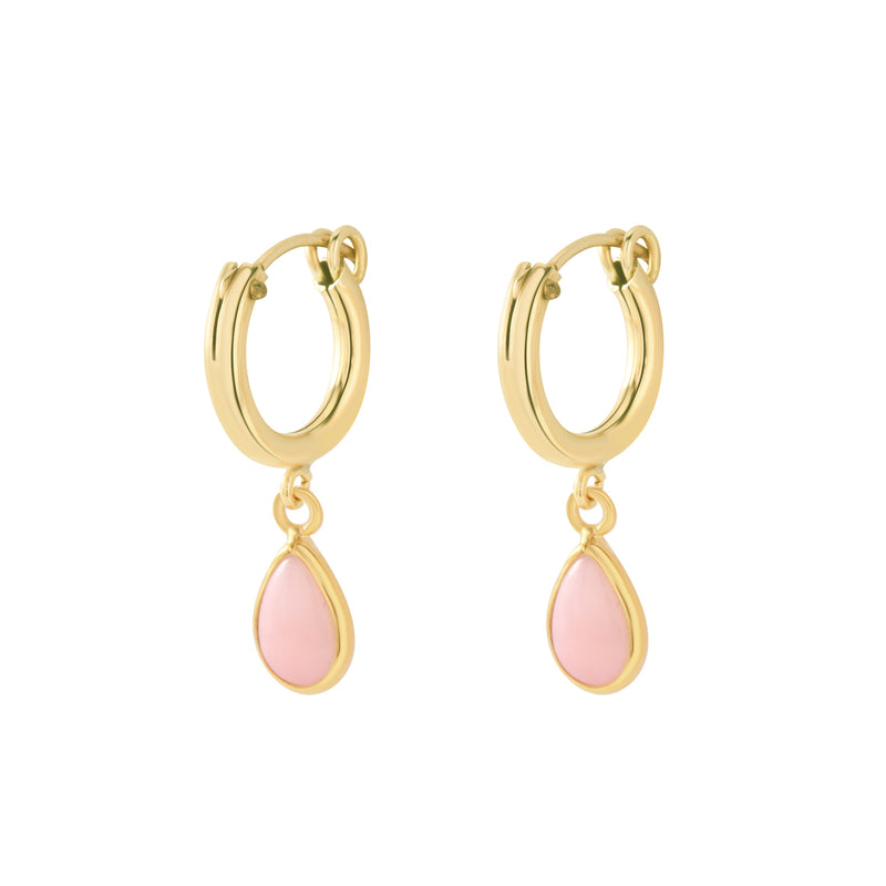 Von Treskow Yg Filled 13mm Lever Hoop Earrings w Pink Pear Opal - Gold