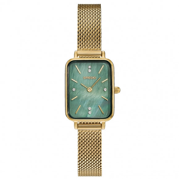 Gregio Watch Box Set- Yellow Gold/Green Face/Green Band