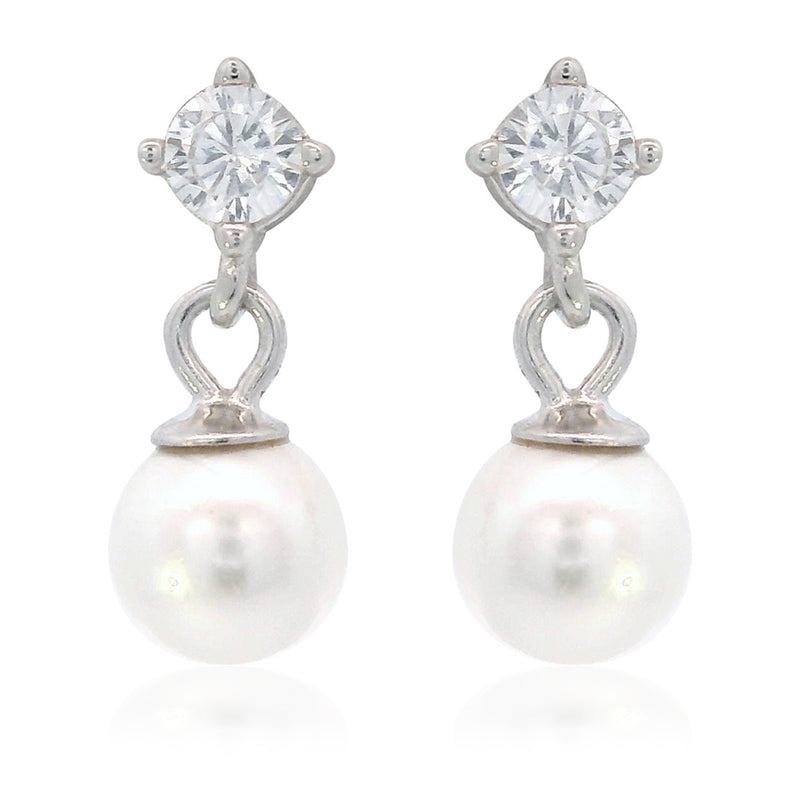 Georgini Adagio Touch of Sparkle Dangle Drop Pearl Earrings - Silver