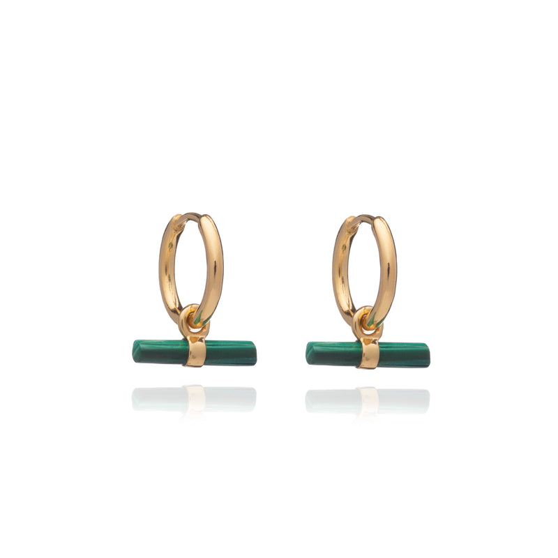 Rachel Jackson Mini Malachite T-Bar Huggie Hoop Earrings - Gold