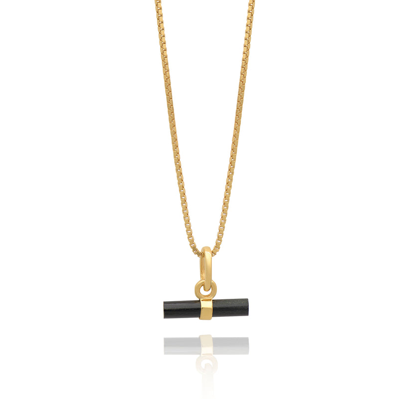 Rachel Jackson Mini Onyx T-Bar Necklace - Gold