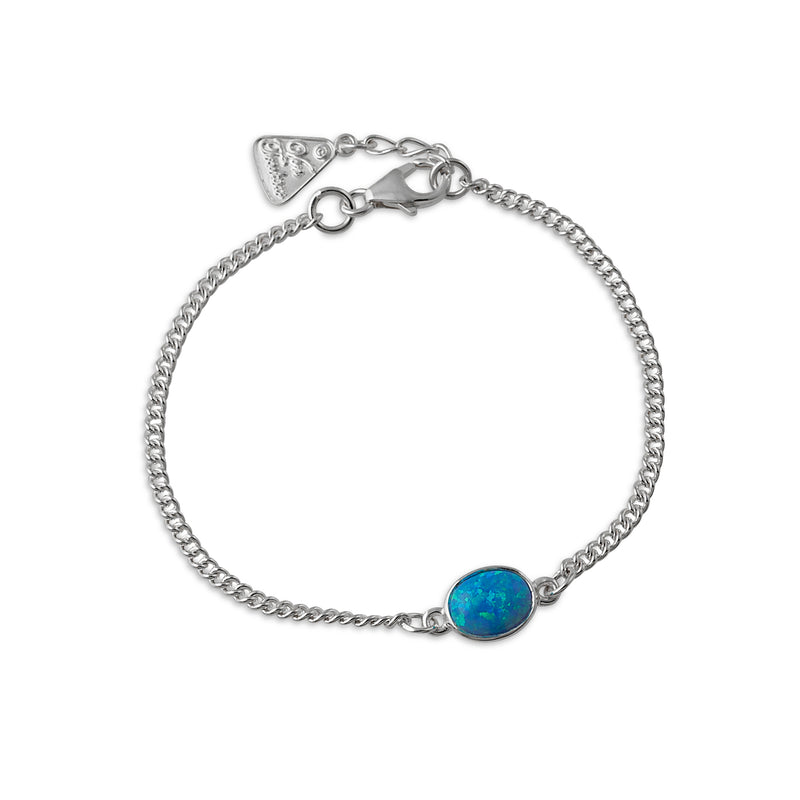 Von Treskow Ss Fine Curb Bracelet w Blue Czelline Opal - Silver