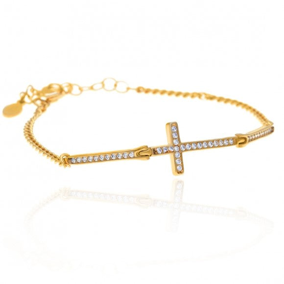 Gregio Simply Me/Tiny Shiny Bracelet w/ Large Cz Cross- Gold