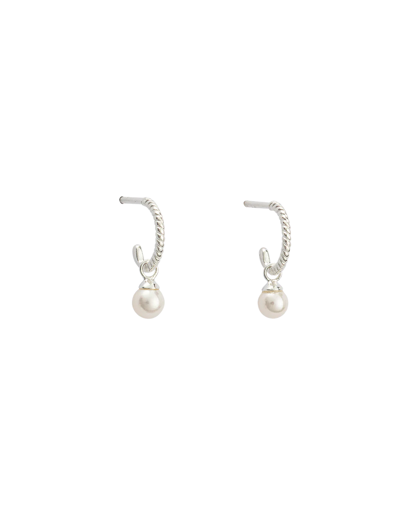 Kirstin Ash Tiny Pearl Hoops- Silver