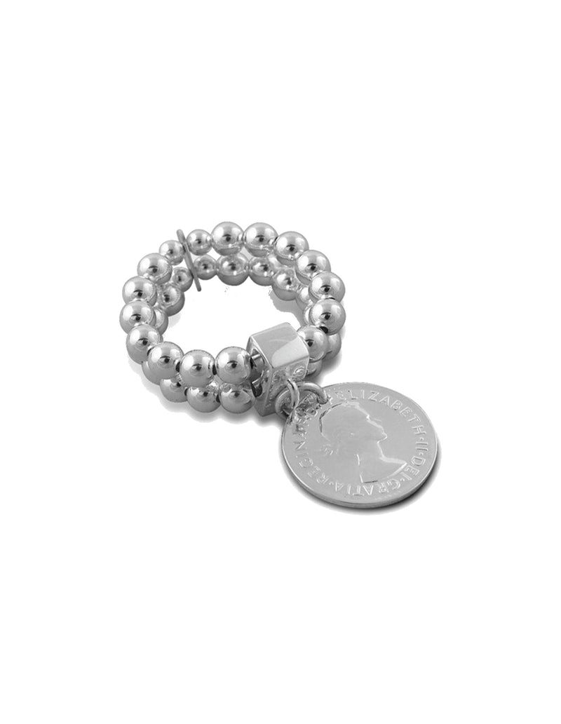 Von Treskow 2-Strand Stretchy Ring w/ Silver Coin - Silver | Mocha Australia