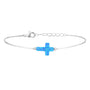 Mocha Sterling Silver Mini Cross Fine Bracelet - Blue