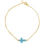 Mocha Sterling Silver Mini Cross Gold Fine Bracelet - Light Blue