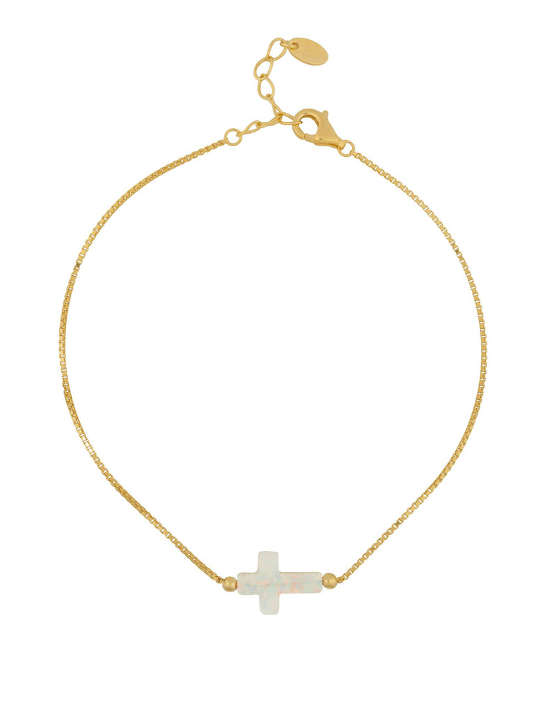 Mocha Sterling Silver Mini Cross Gold Fine Bracelet - White | Mocha Australia