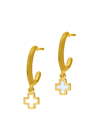 Gregio Tiny Shiny Earrings w/ Enamel Cross - Gold | Mocha Australia