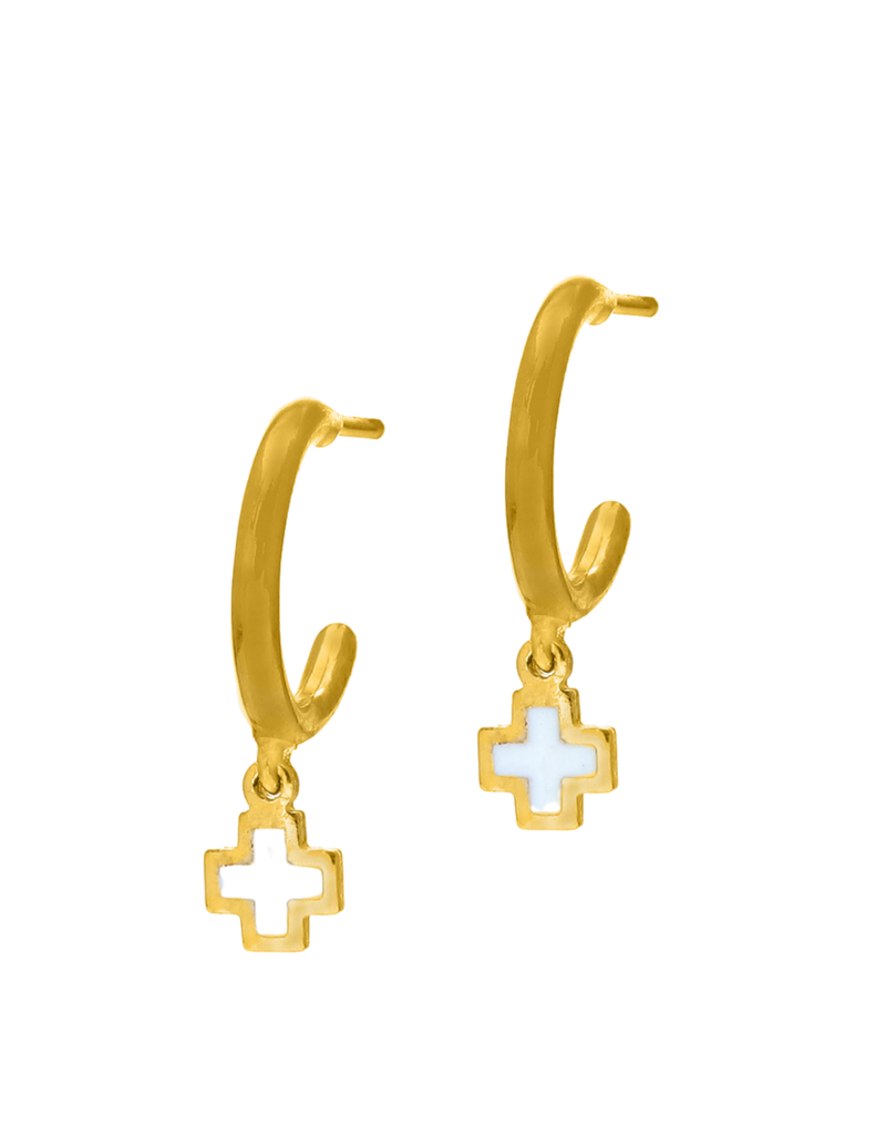 Gregio Tiny Shiny Earrings w/ Enamel Cross - Gold | Mocha Australia