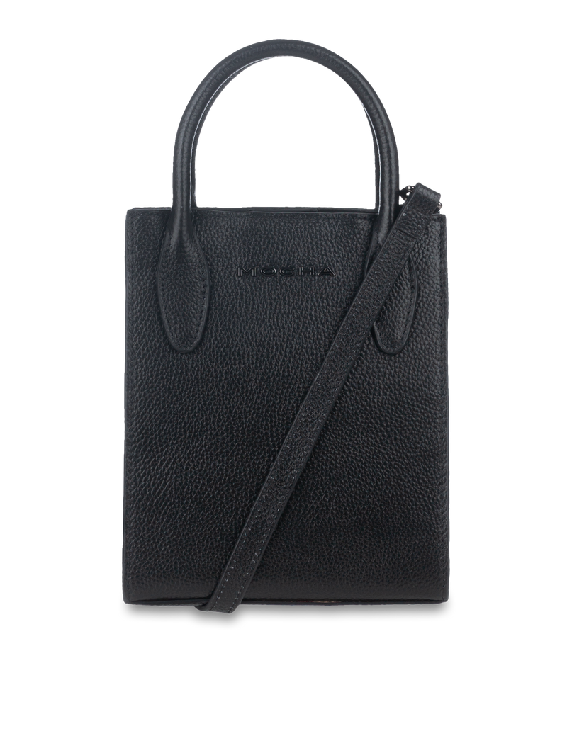 Mocha Petite Leather Tote Bag - Black | Mocha Australia