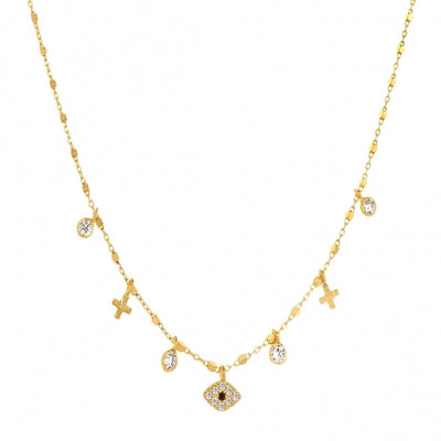 Gregio Simply Me/ Tiny Shiny Necklace w/ CZ Evil Eye & CZ - Gold | Mocha Australia