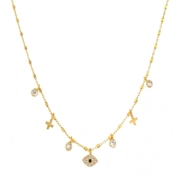 Gregio Simply Me/ Tiny Shiny Necklace w/ CZ Evil Eye & CZ - Gold | Mocha Australia