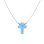 Mocha Sterling Silver Mini Cross Fine Necklace - Light Blue