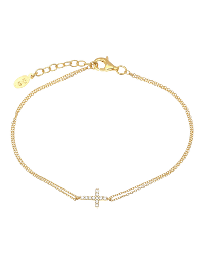 Gregio Tiny Shiny Cross Bracelet w/ White Zirconia - Gold | Mocha Australia