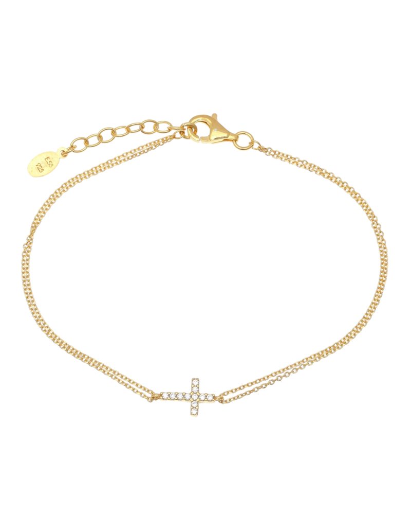 Gregio Tiny Shiny Cross Bracelet w/ White Zirconia - Gold | Mocha Australia