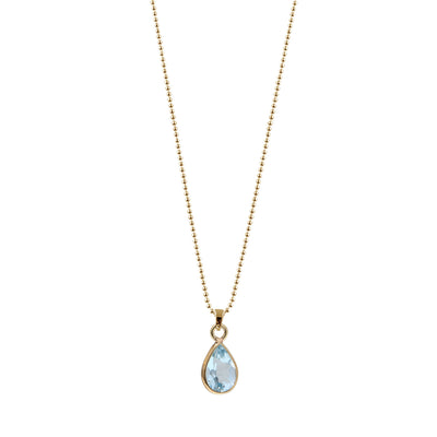 Von Treskow Yg Plated Fine Curb Chain Necklace w/ 9x6mm Pear Blue Topaz | Mocha Australia