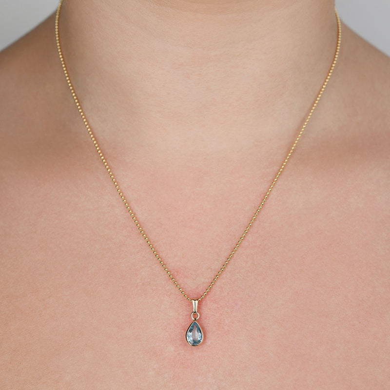 Von Treskow Yg Plated Fine Curb Chain Necklace w/ 9x6mm Pear Blue Topaz | Mocha Australia