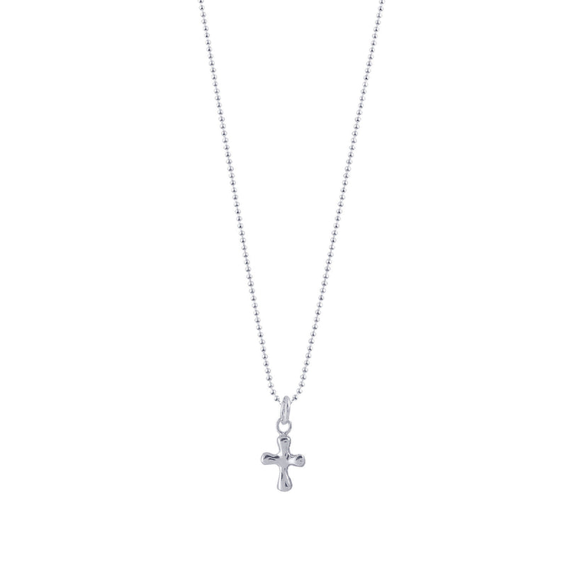 Von Treskow Fine Ball Chain Necklace w/ Puffy Cross - Silver | Mocha Australia