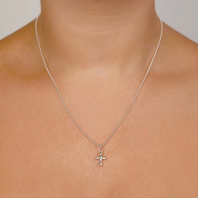 Von Treskow Fine Ball Chain Necklace w/ Puffy Cross - Silver | Mocha Australia