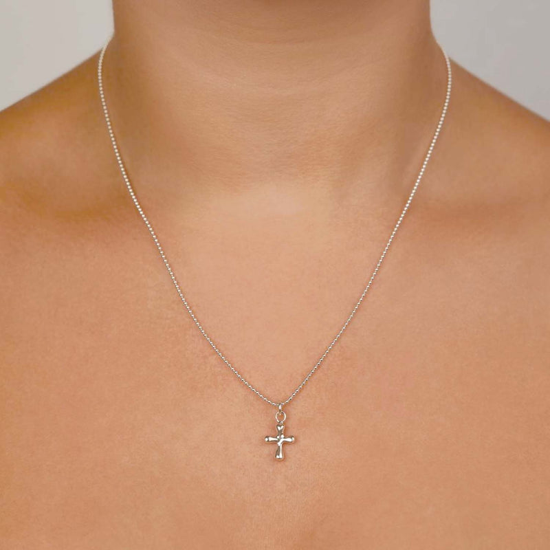 Von Treskow Fine Ball Chain Necklace w/ Puffy Cross - Silver | Mocha Australia